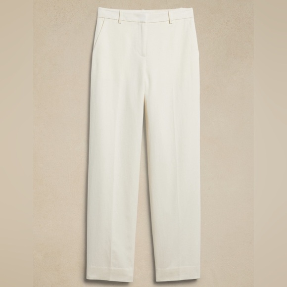 NWT! Banana Republic Ivory Seahaven Straight Italian Cotton Linen Pant 6 Long 🤎 - Picture 4 of 5